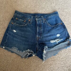 Levi's 501 Blue Distressed Jean Shorts